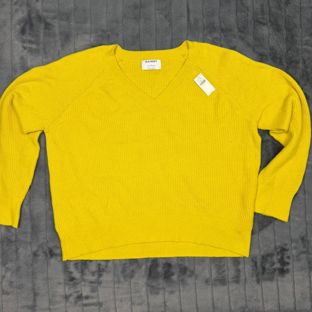 Old Navy Womens V-Neck Ribbed Knit Sweater Yellow 726172-06-1 Large NWT